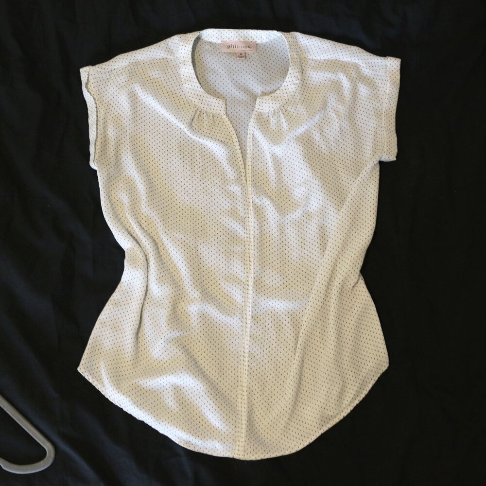 Philosophy Black and White Polka Dot V-Neck T Shirt Womens Medium